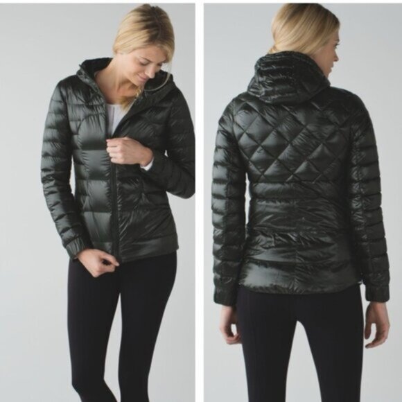 Lululemon Fluffin Awesome Puffer Goose Down Hoodie Jacket Zip Hood Pocket Green